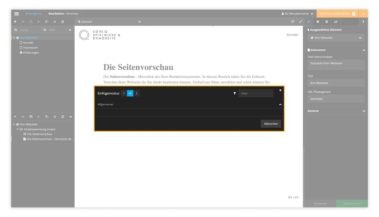 Element-Erstellen-Fenster