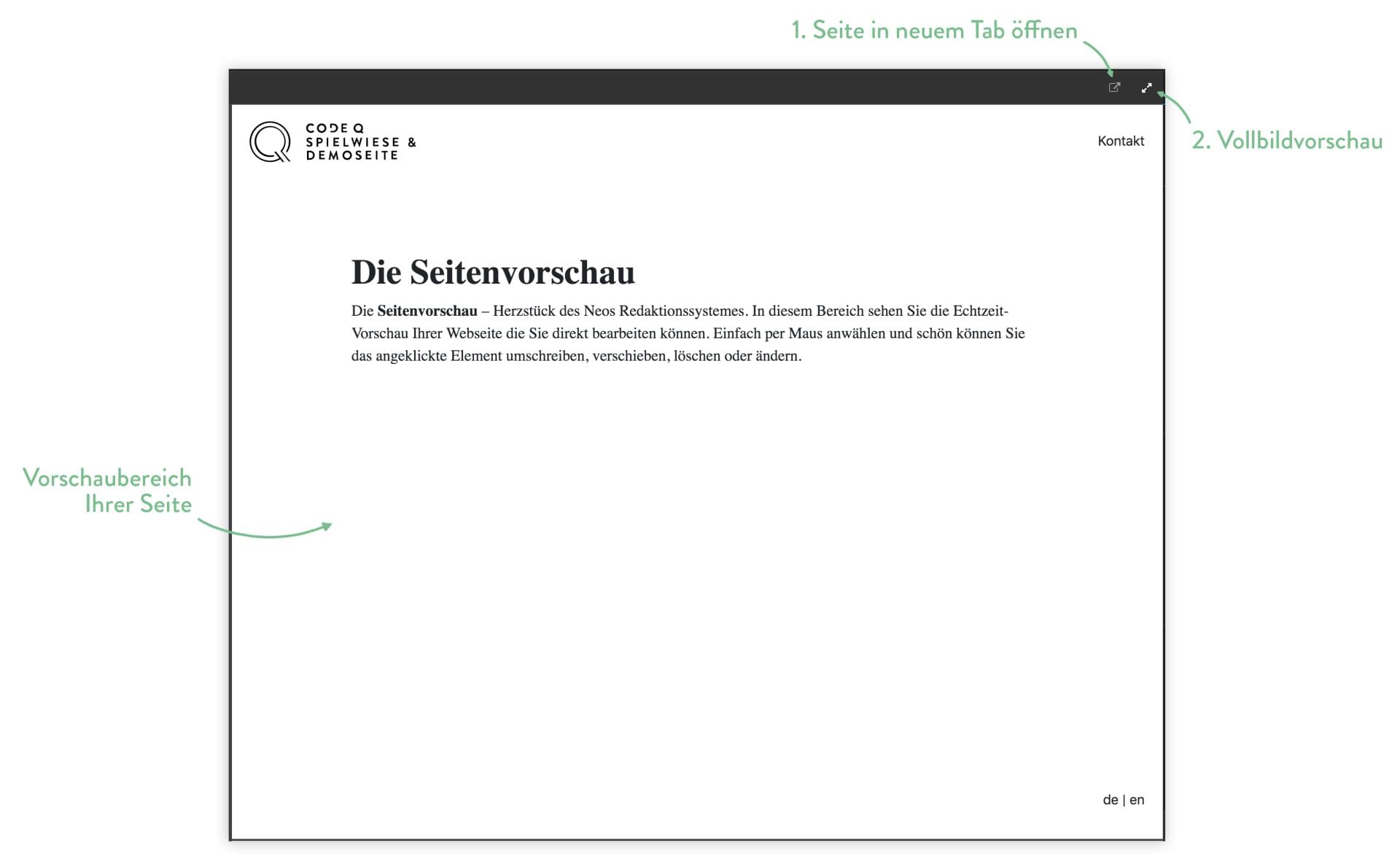Erklärung der Elemente der Seitenvorschau