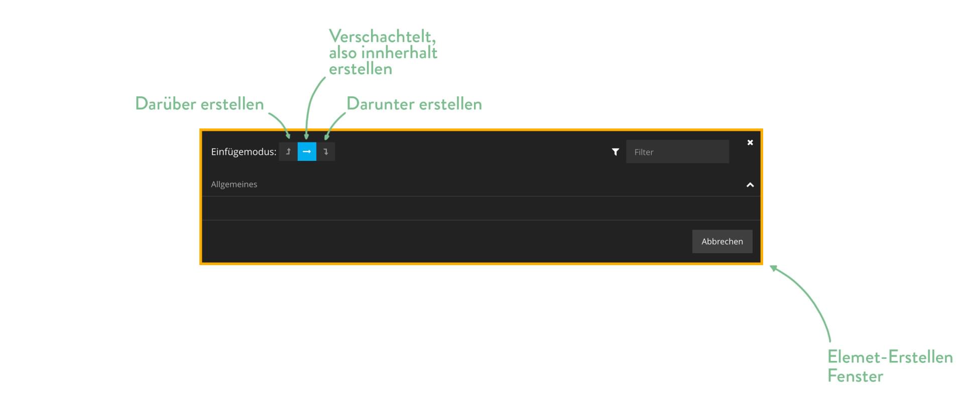 Ein Element-Erstellen-Fenster im Neos Redaktionssystem